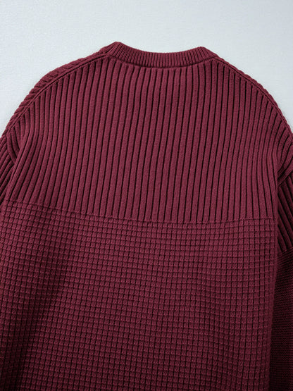 Solid Color Mixed Textured Knitted Crew Neck Sweater-Nordavory