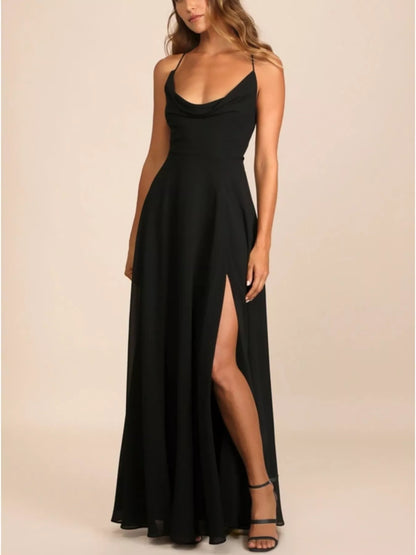Slit Cowl Neck Maxi Dress-Nordavory
