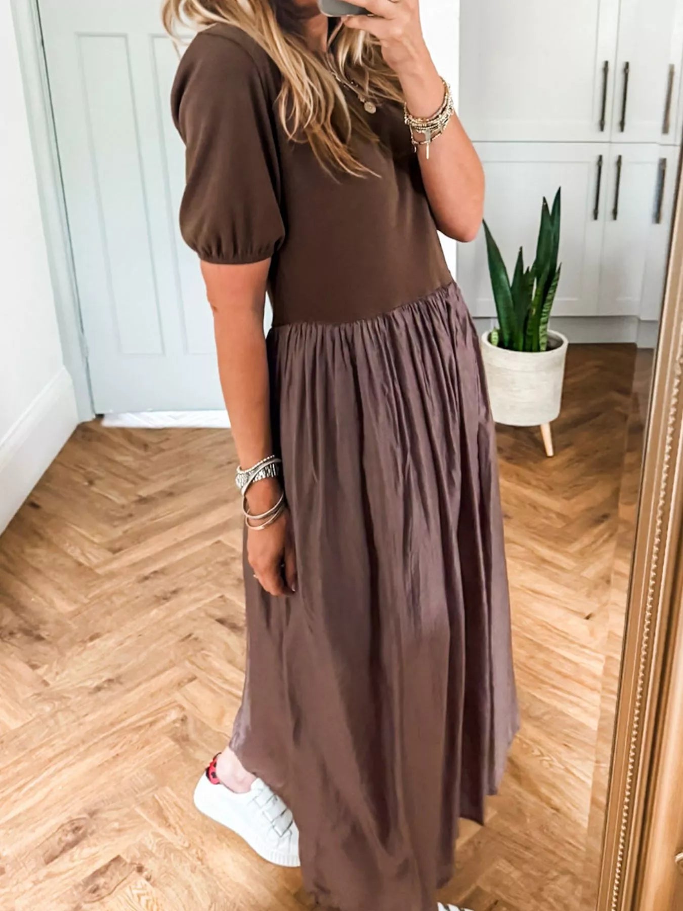 Short Sleeve Knit Top Patchwork Pleated Dress-Nordavory