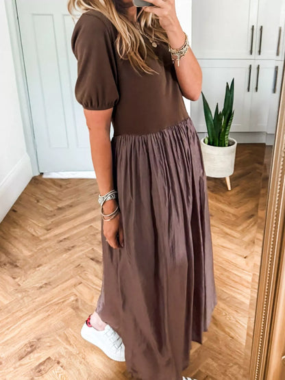 Short Sleeve Knit Top Patchwork Pleated Dress-Nordavory
