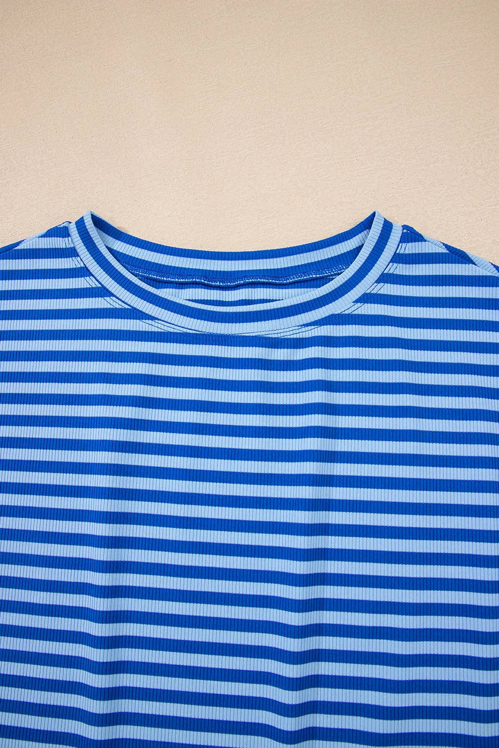 Striped Round Neck Cap Sleeve T-Shirt-Nordavory