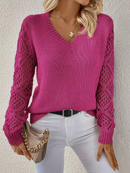 V-Neck Crochet Sleeve Sweater-Nordavory