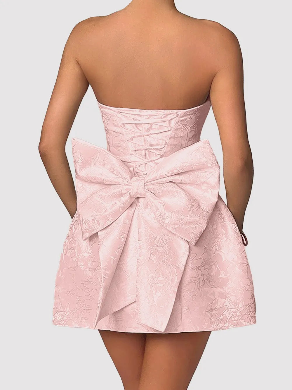 Lace-Up Sleeveless Satin Mini Dress with Bow-Nordavory