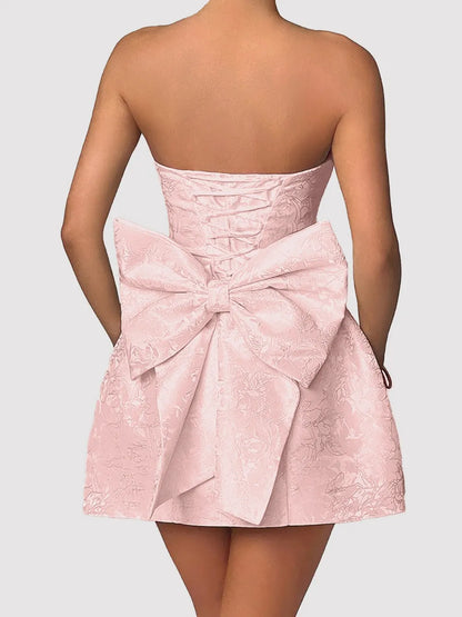Lace-Up Sleeveless Satin Mini Dress with Bow-Nordavory