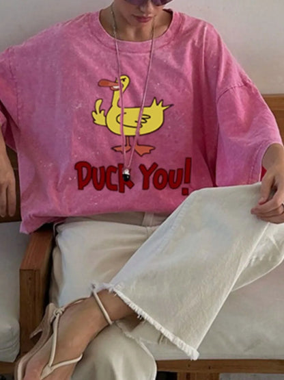 Duck Graphic Oversized Round Neck T-Shirt-Nordavory