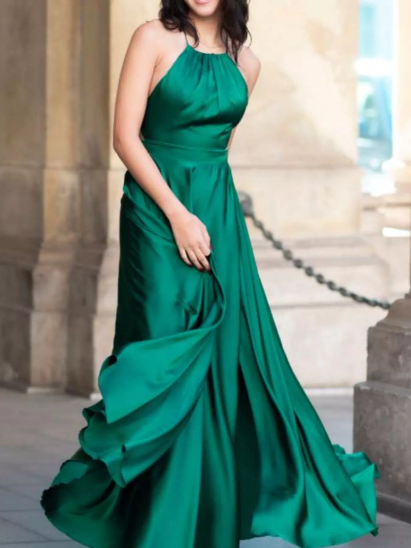 Halter Neck Slit Maxi Dress-Nordavory