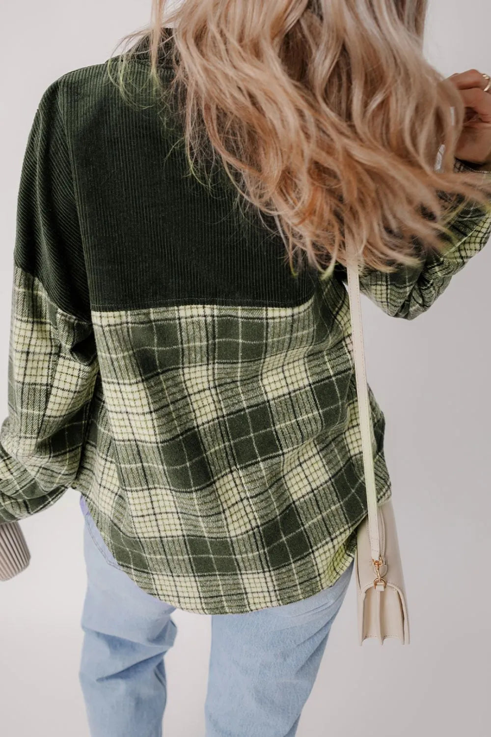 Snap Down Collared Neck Plaid Shacket-Nordavory