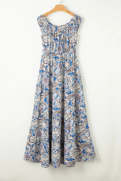 Printed Off-Shouder Short Sleeve Dress-Nordavory