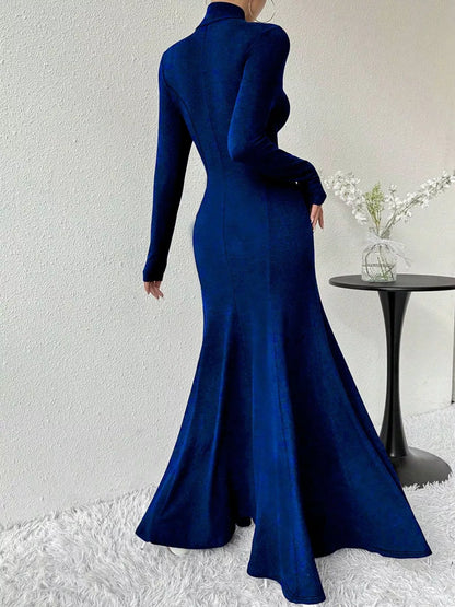 Turtleneck Long Sleeve Maxi Mermaid Dress-Nordavory