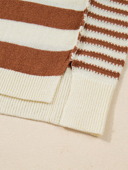 Stripe Drop Shoulder Sleeve Patchwork Baggy Sweater-Nordavory