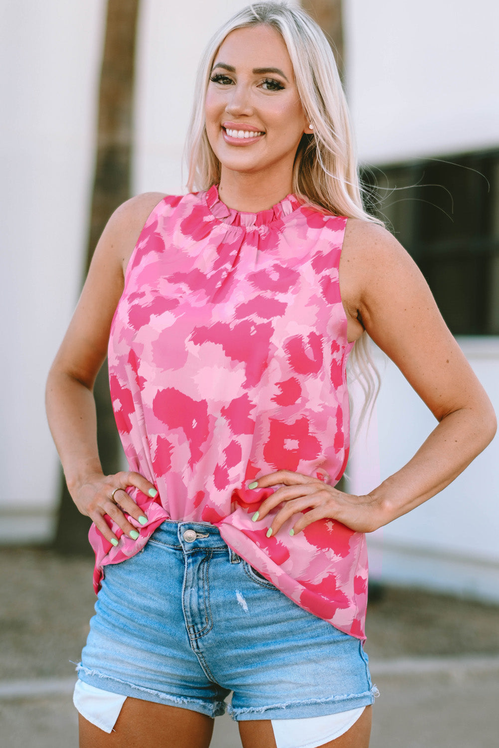 Printed Frill Trim Tank-Nordavory