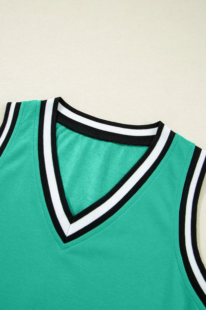 Color Contrast Trim V Neck Shift Sleeveless Mini Dress-Nordavory