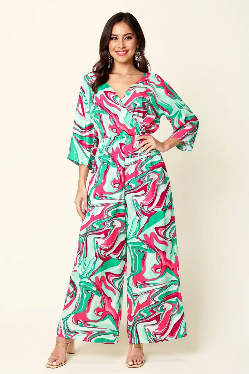 Double Take Full Size Half Sleeve Wide Leg Jumpsuit-Nordavory