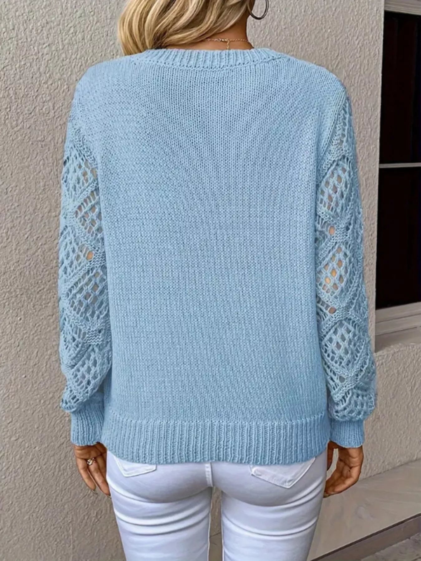V-Neck Crochet Sleeve Sweater-Nordavory