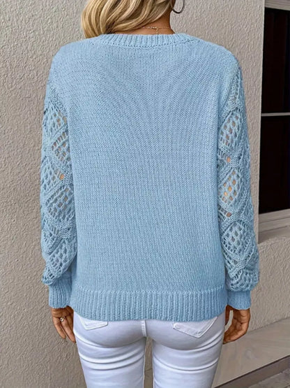 V-Neck Crochet Sleeve Sweater-Nordavory