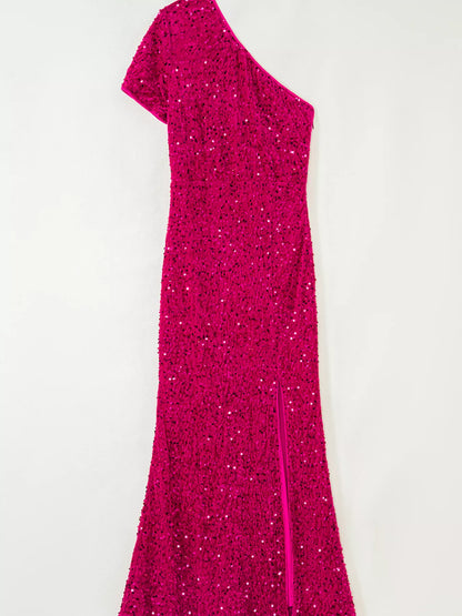 Sequin One-Shoulder Dress with High Slit-Nordavory