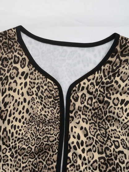 Perfee Leopard Open Front Long Sleeve Jacket-Nordavory