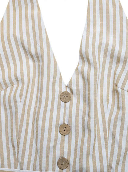 Striped Halter Neck Romper-Nordavory