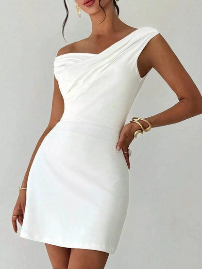 Elegant Off-Shoulder Draped Mini Dress-Nordavory