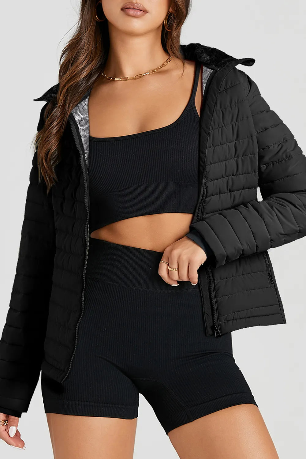 Turtleneck Zip Up Long Sleeve Jacket-Nordavory