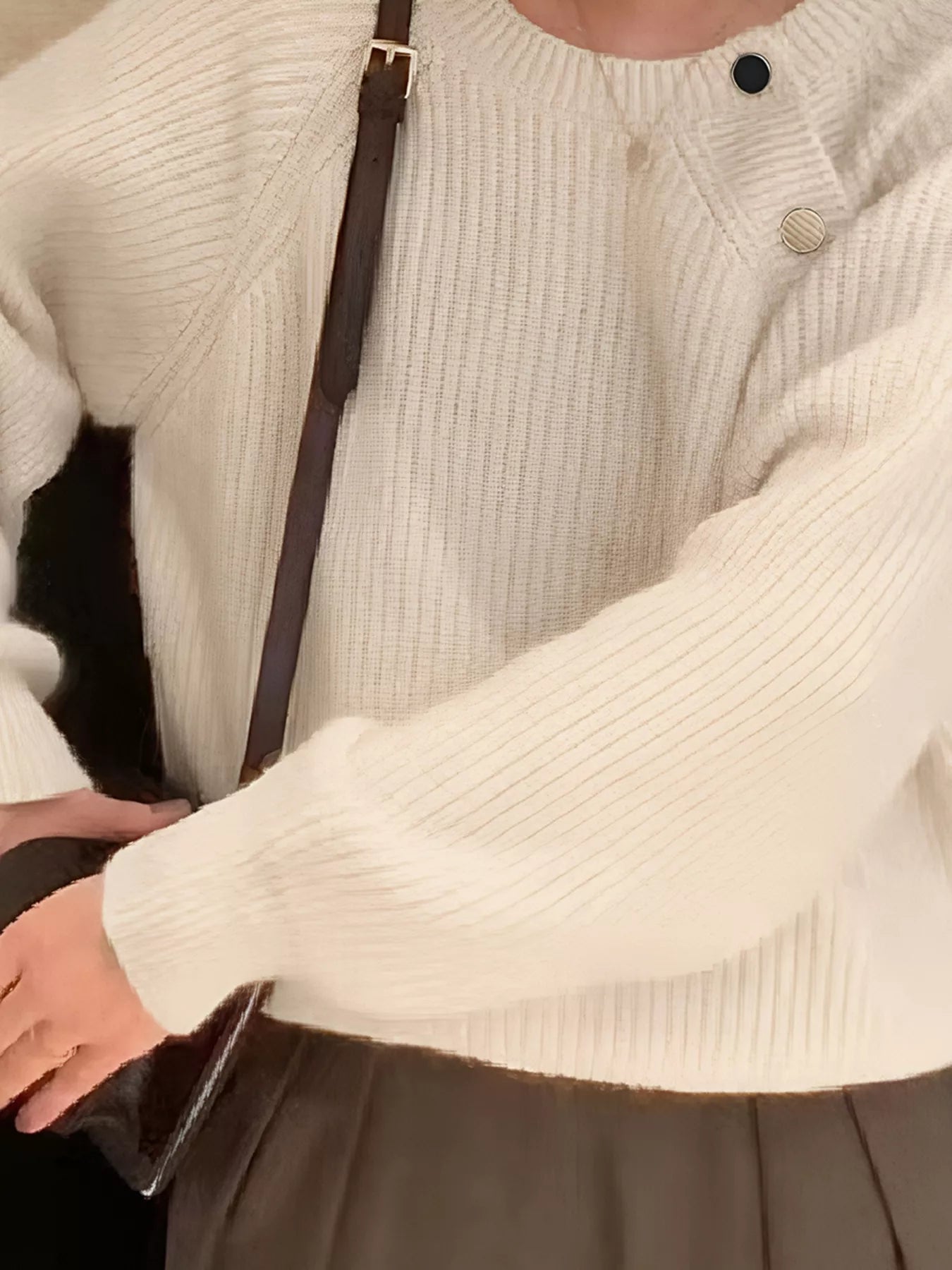 Button-Decorated Round Neck Sweater-Nordavory