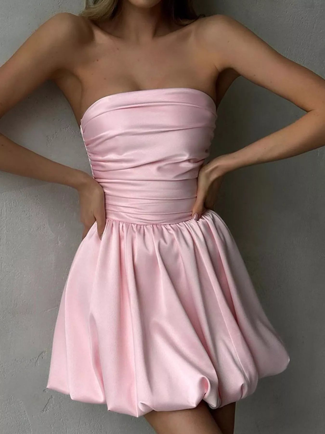 Strapless Ruched Mini Bubble Dress-Nordavory