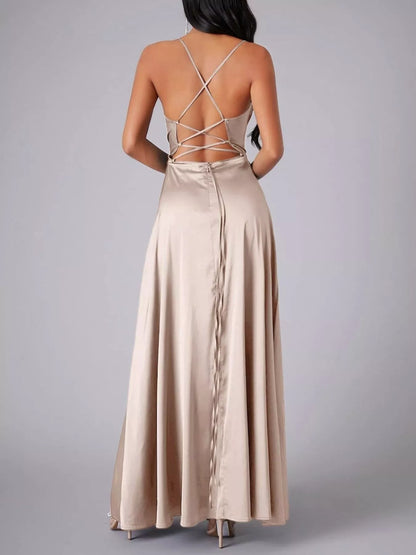 Lace Up Back Split Maxi Dress-Nordavory