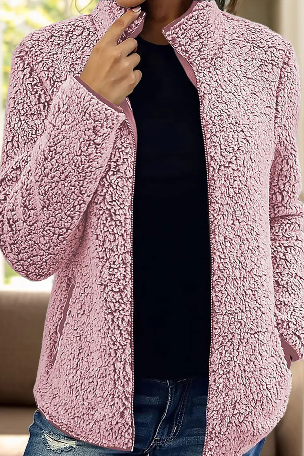 Pocketed Zip Up Turtleneck Jacket-Nordavory