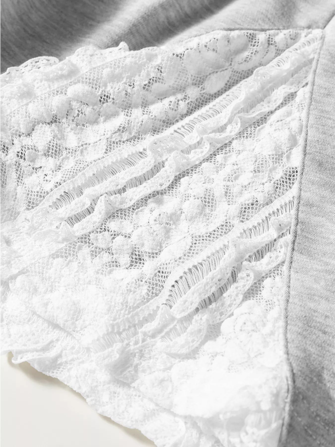 Lace Patchwork Drop Shoulder Top and Drawstring Skort 2pcs Outfit-Nordavory