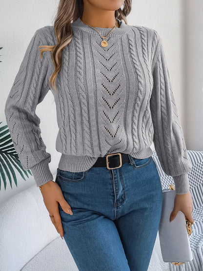 Cable-Knit Round Neck Sweater-Nordavory