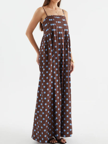 Polka Dot Pleated Detail Maxi Dress-Nordavory