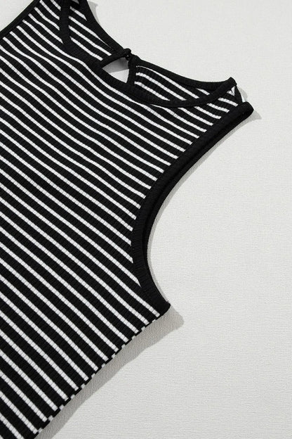 Striped Ribbed Round Neck Tank-Nordavory