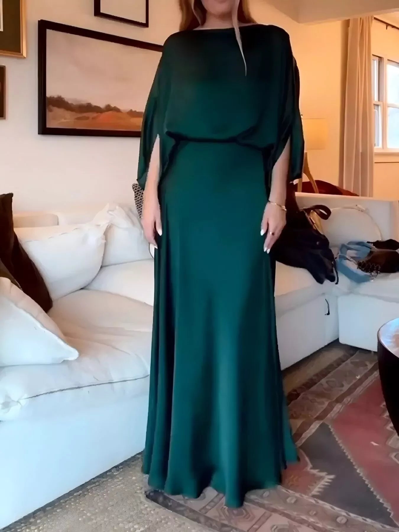 Full Size Elegant Batwing Sleeve Maxi Dress Plus Size-Nordavory
