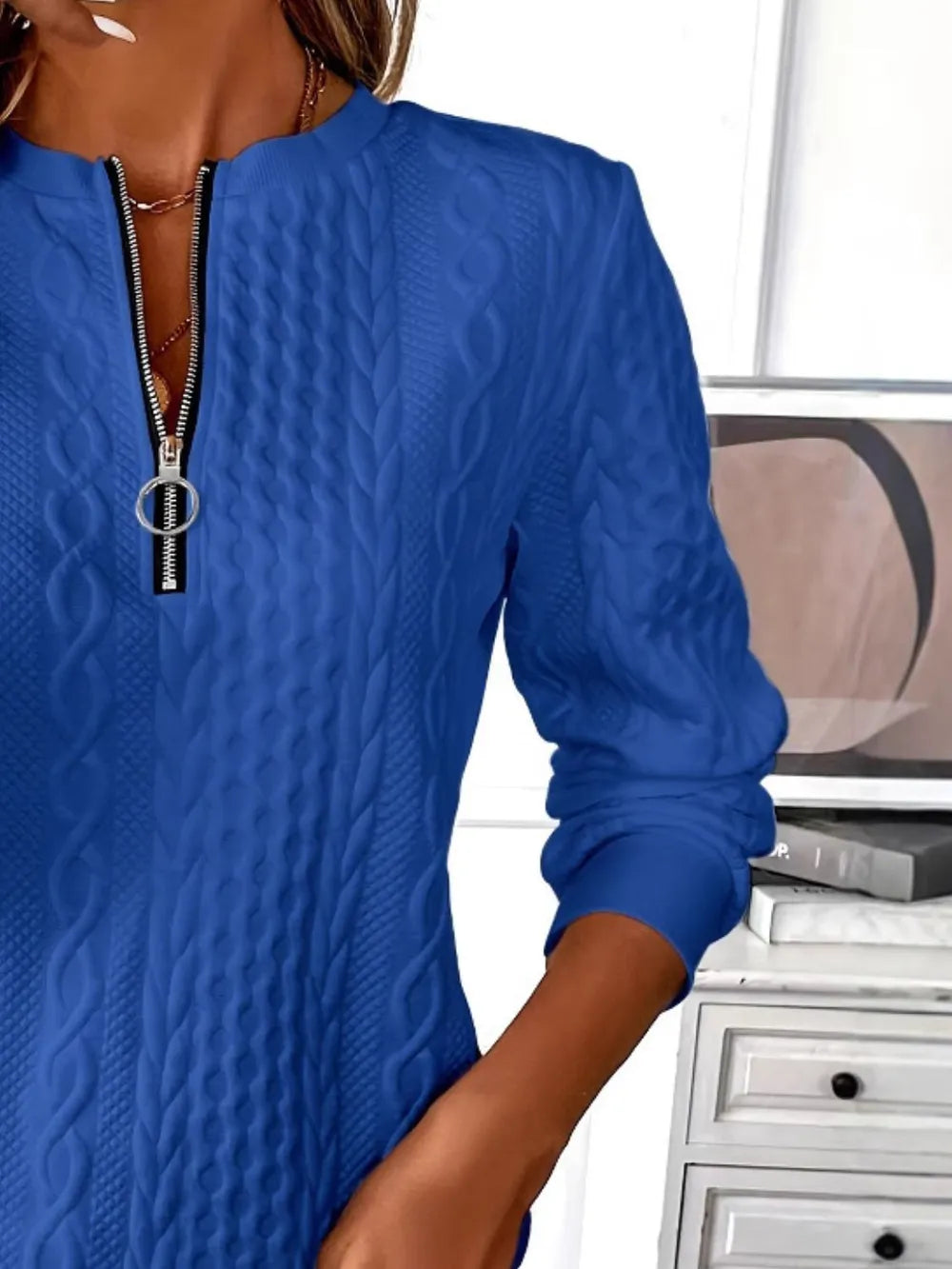 Texture Half Zip Long Sleeve Sweatshirt-Nordavory