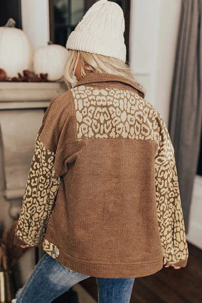 Leopard Button Up Drop Shoulder Jacket-Nordavory