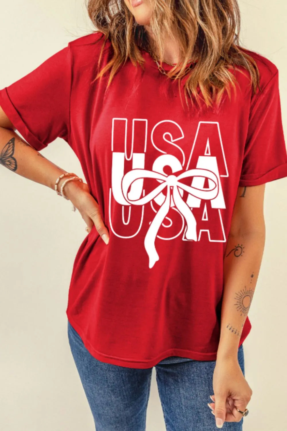 Patriotic USA Bow Graphic T-Shirt-Nordavory