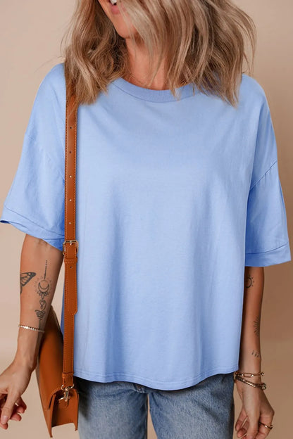 Loose Half Sleeve Hi Low Hem T Shirt-Nordavory