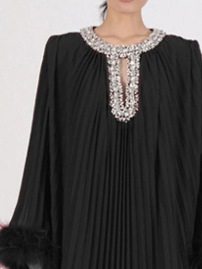 Rhinestone Long Sleeve Maxi Dress-Nordavory