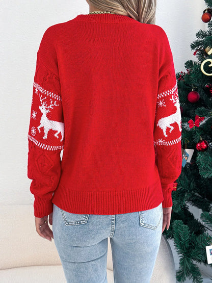 Christmas Reindeer Round Neck Sweater-Nordavory
