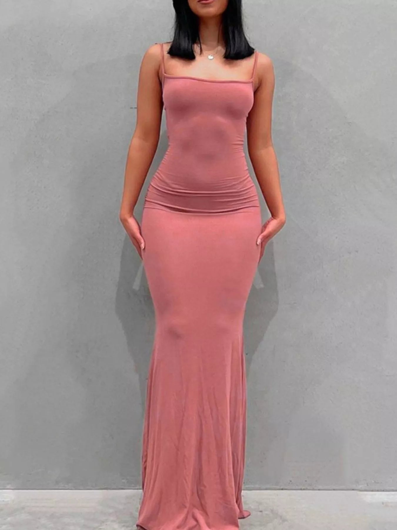 Spaghetti Strap Bodycon Maxi Dress-Nordavory