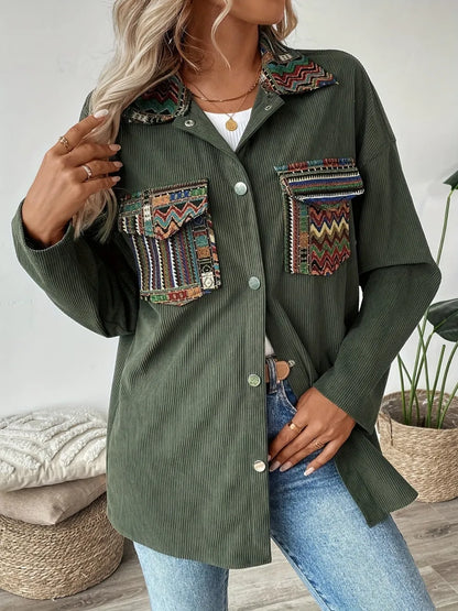 Snap Down Long Sleeve Jacket with Chest Pockets-Nordavory