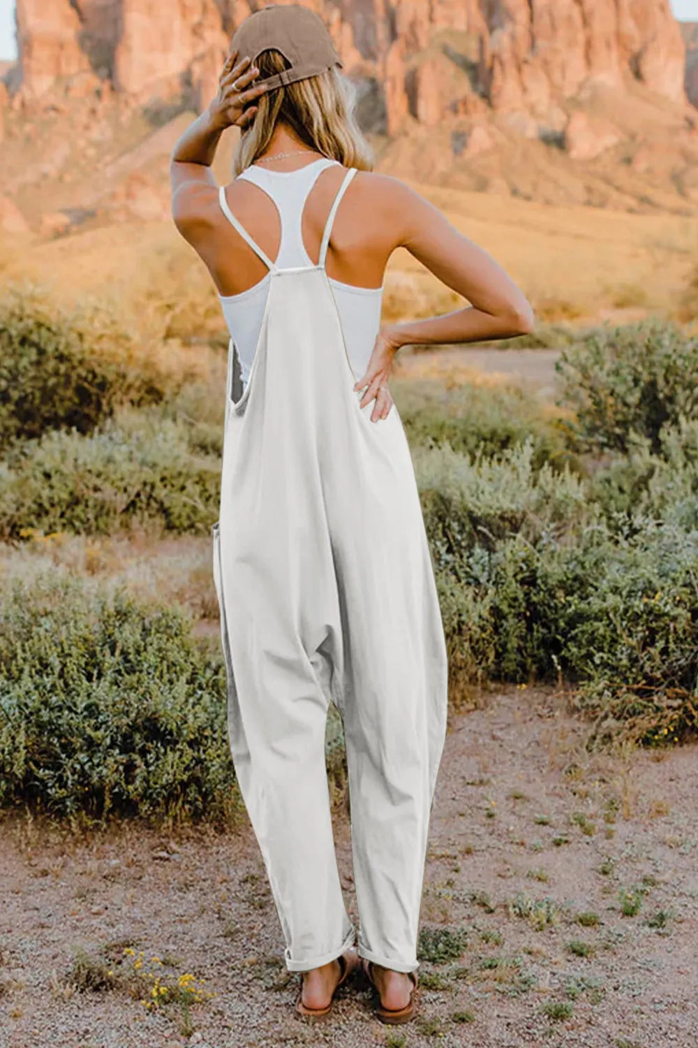 Double Take Full Size V-Neck Sleeveless Jumpsuit with Pockets-Nordavory