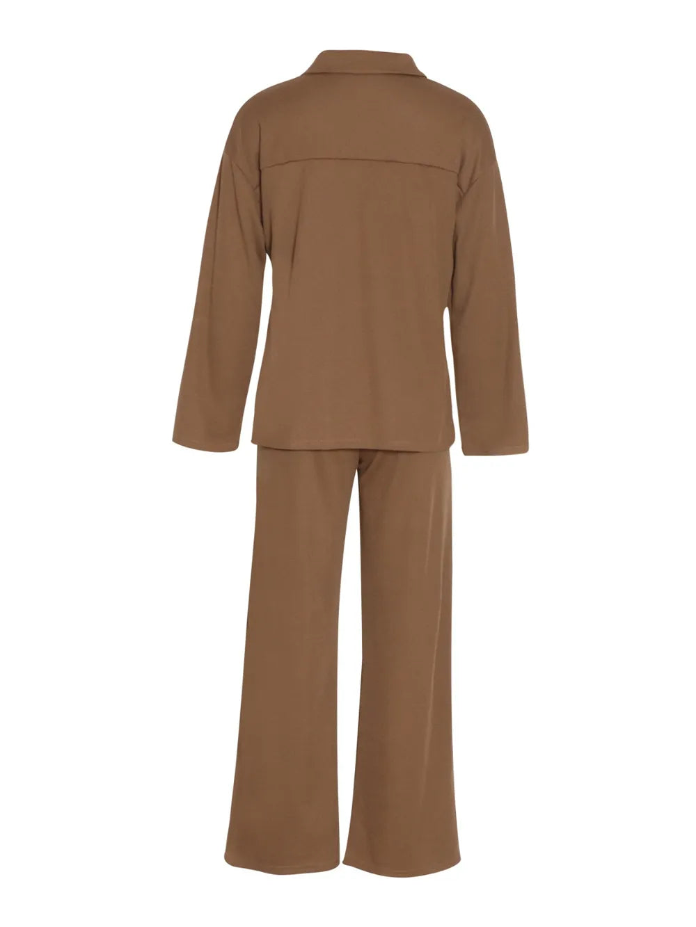 Collared Neck Long Sleeve Top and Drawstring Pants Set-Nordavory