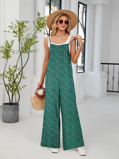 Full Size Floral Print Wide Leg Casual Jumpsuit Plus Size-Nordavory