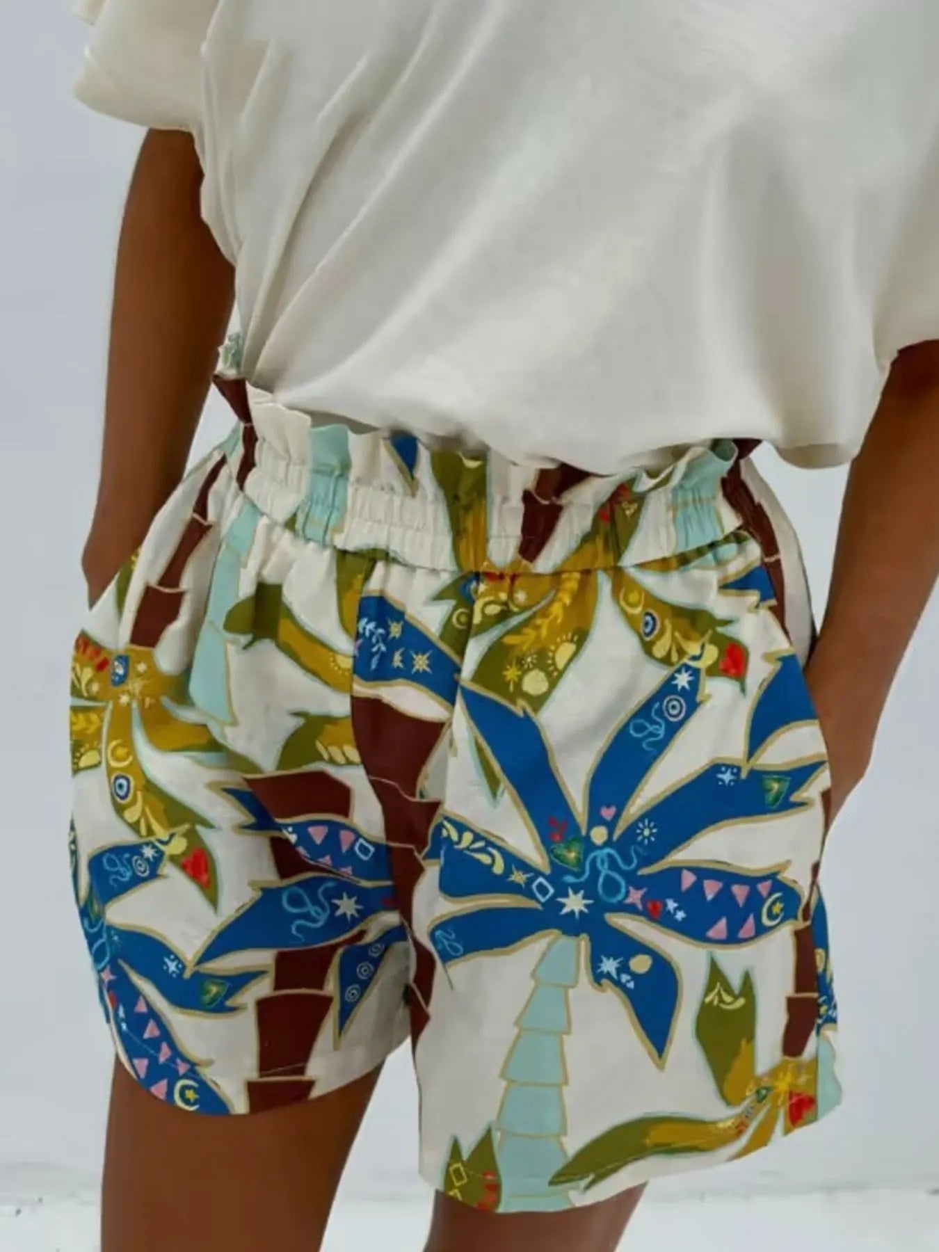 Printed Button Up Shirt and Shorts Set-Nordavory