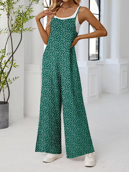 Full Size Floral Print Wide Leg Casual Jumpsuit Plus Size-Nordavory