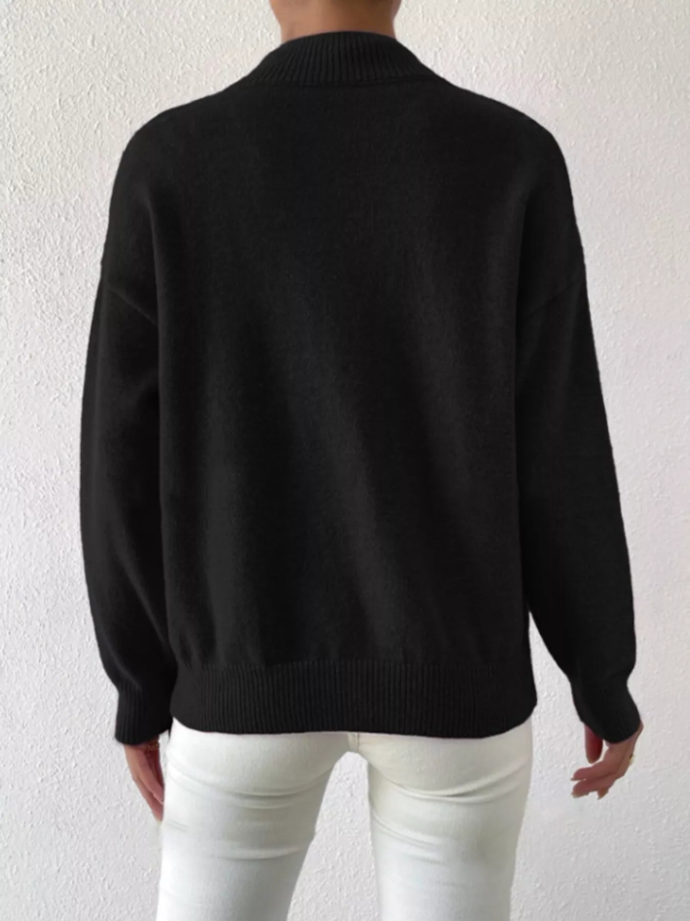 Mock Neck Dropped Shoulder Sweater-Nordavory