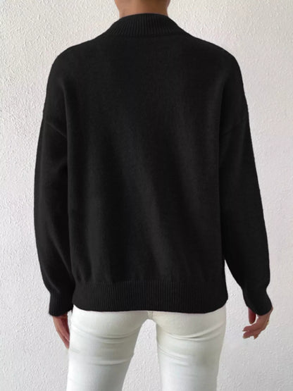 Mock Neck Dropped Shoulder Sweater-Nordavory