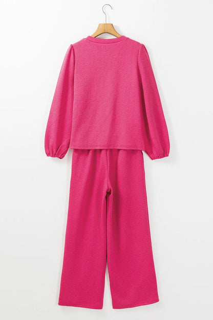 Round Neck Long Sleeve Top and Pants Set-Nordavory