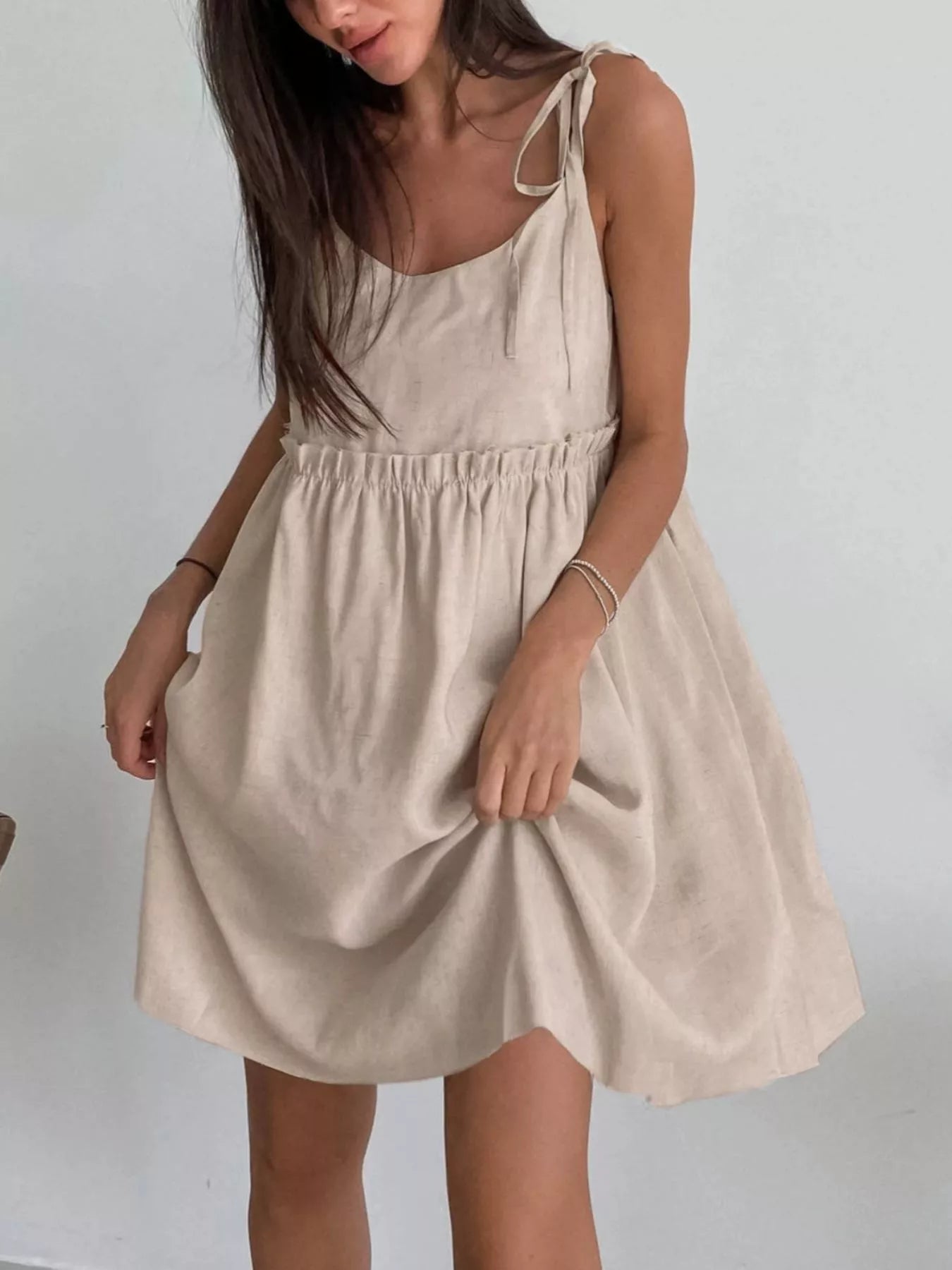 Frill Tied-Shoulder Cotton Mini Dress
